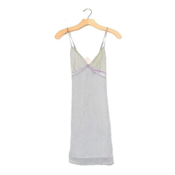URBAN OUTFITTERS UO V-Neck Cami Mini Slip Dress Neon White Polkadot Womens Small - Picture 1 of 10